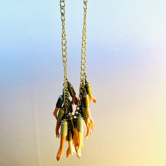Quirky Barbie Hand and Bullet Shell Casing One of a Kind Charm Necklace - Picture 4 of 12